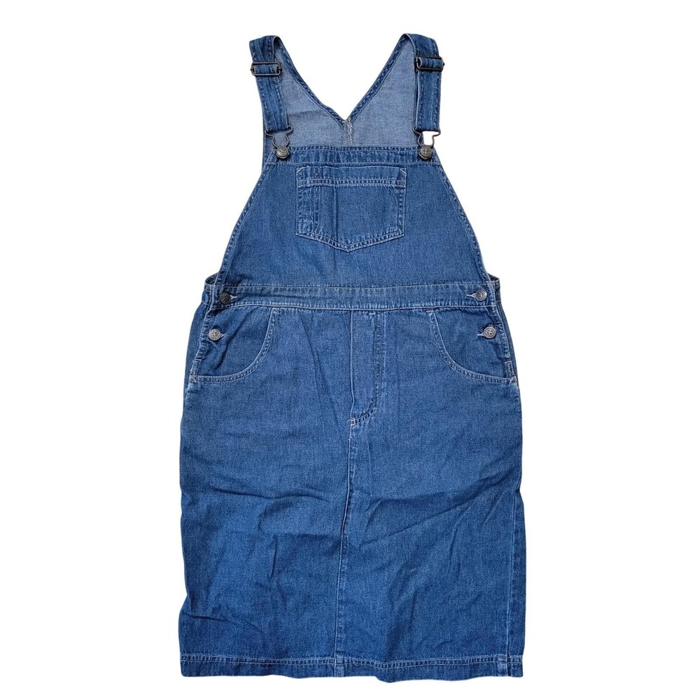 Lands End Vintage Denim Overall Dress Blue Cotton Pinafore 12 90s Grunge Y2K